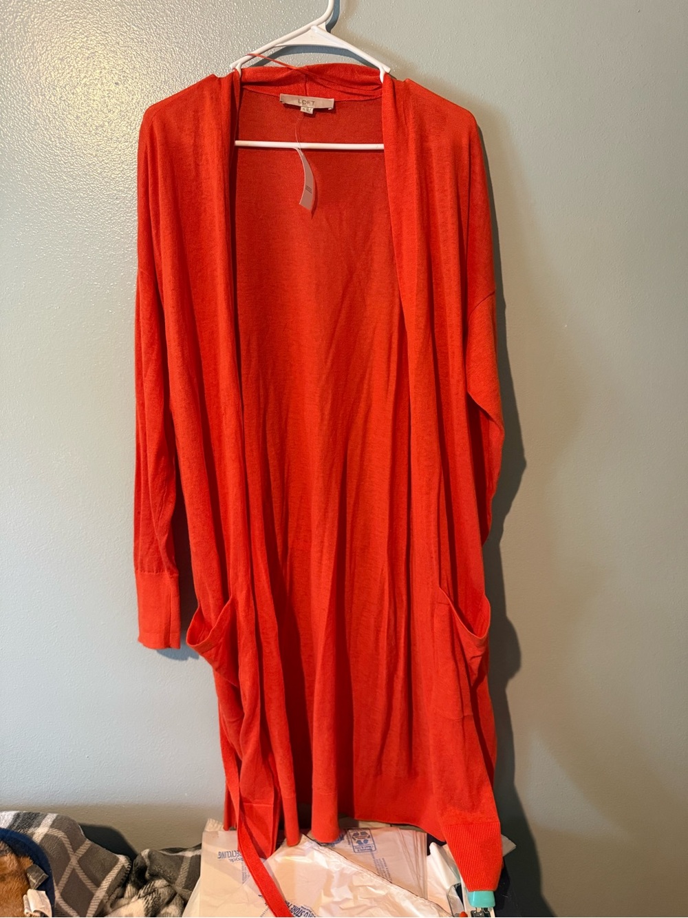 LOFT Orange Open-Front Long Cardigan